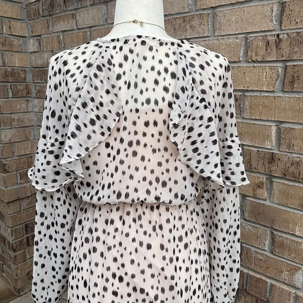 Living Doll Dalmatian Print Ruffle Sleeve Midi Dress Womens Flowy Boho Sz M - Picture 8 of 14